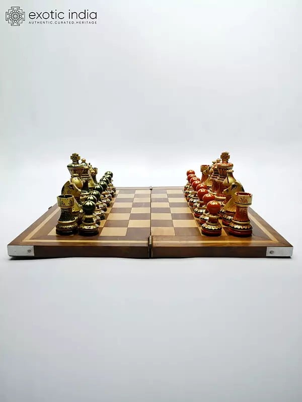 Exotic India Folding Wooden Chess Board Set 