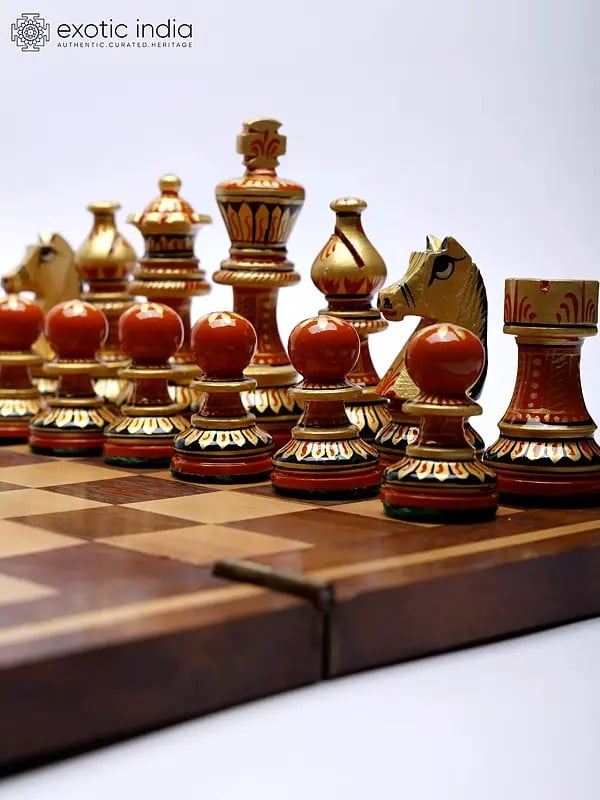 Exotic India Folding Wooden Chess Board Set 