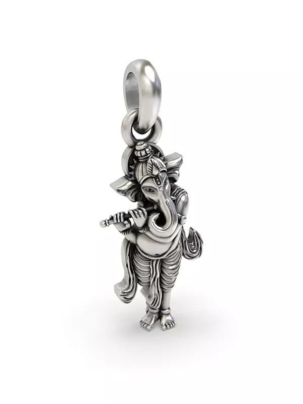 Exotic India Ganesha Playing Flute Pendant