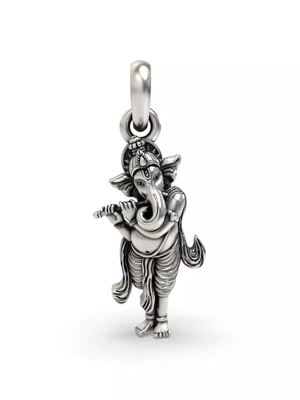 exotic india Ganesha Playing Flute Pendant 