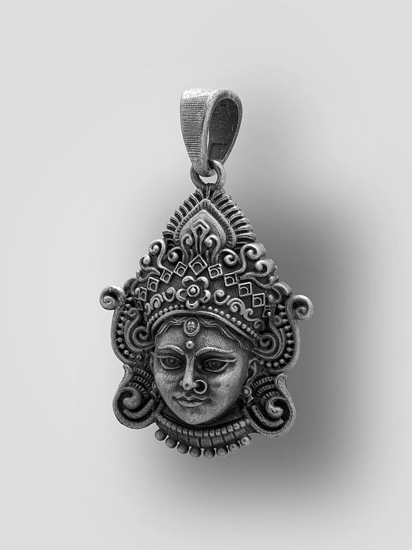 Exotic India Goddess Durga Sterling Silver Pendant 