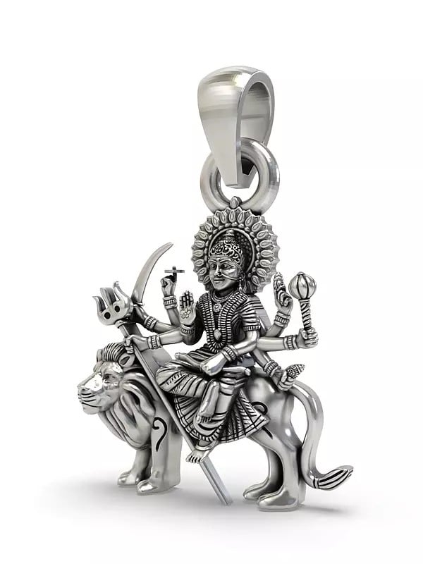 Exotic India Goddess Durga Sterling Silver Pendant 