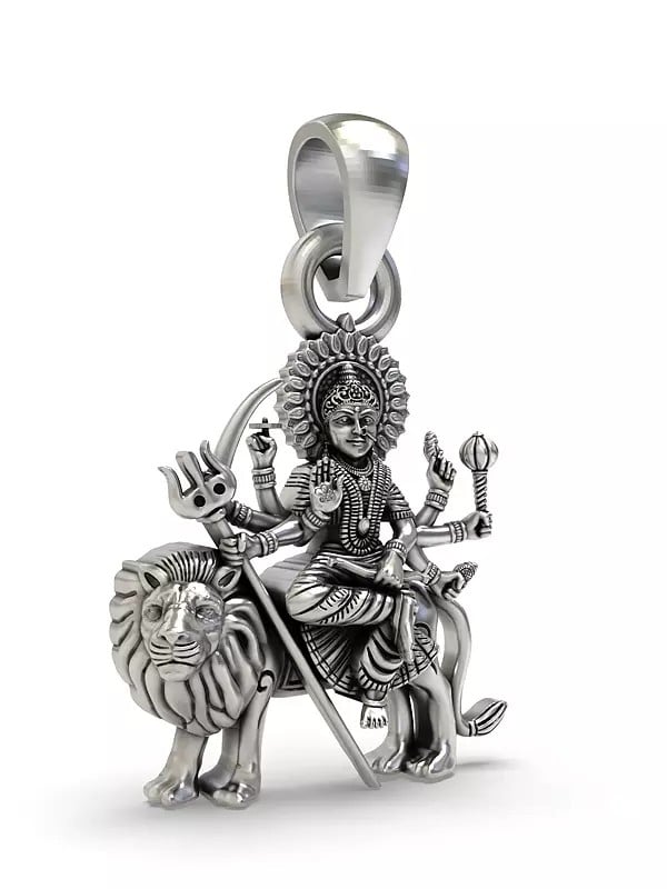 Exotic India Goddess Durga Sterling Silver Pendant 