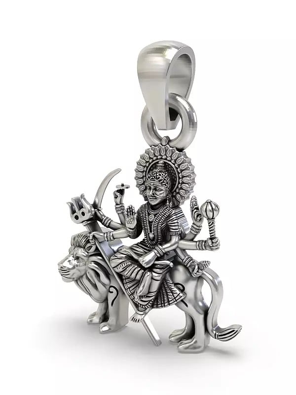Exotic India Goddess Durga Sterling Silver Pendant 