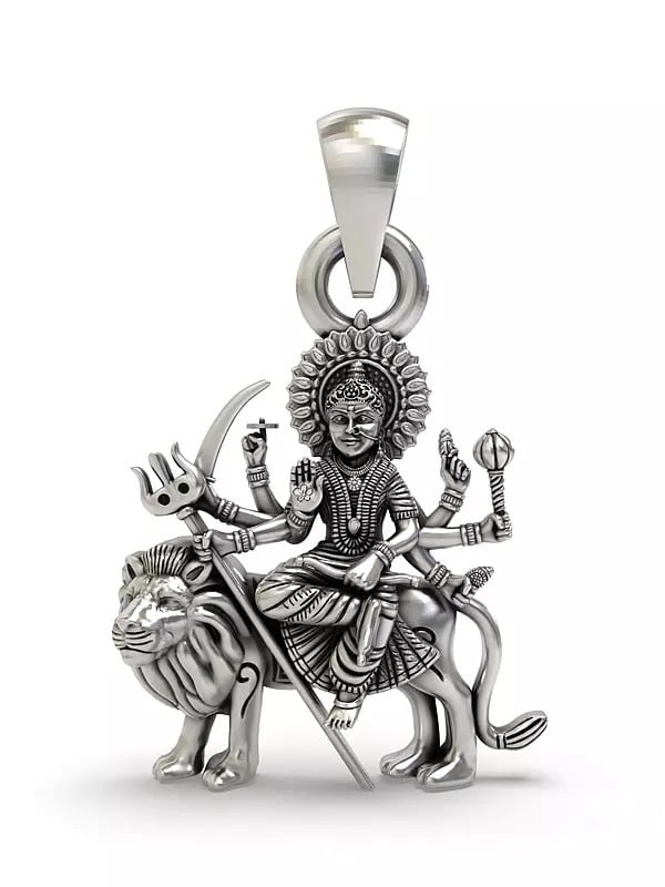 exotic india Goddess Durga Sterling Silver Pendant 