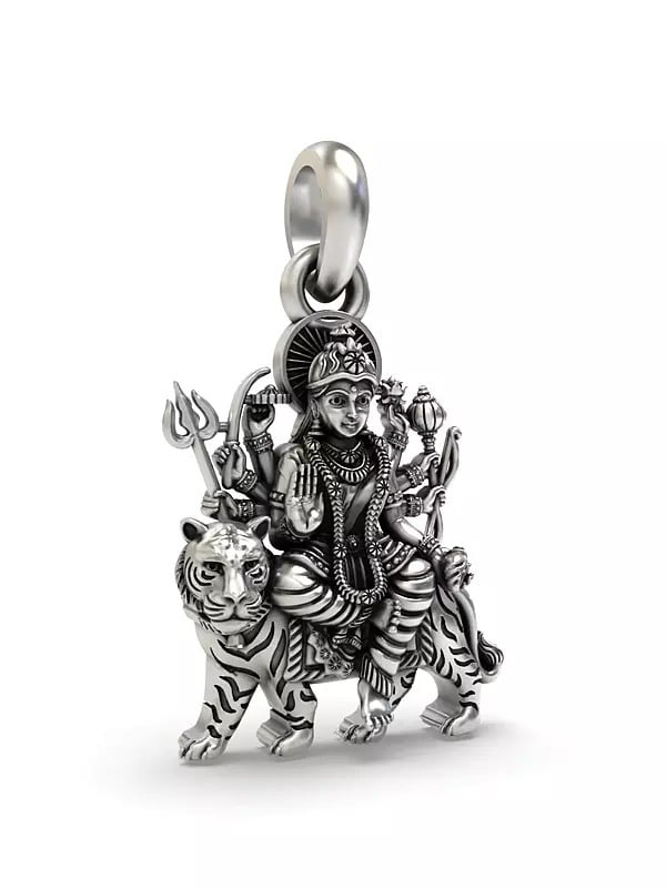 Exotic India Goddess Durga Sterling Silver Pendant 