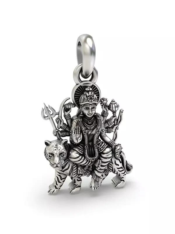 Exotic India Goddess Durga Sterling Silver Pendant 