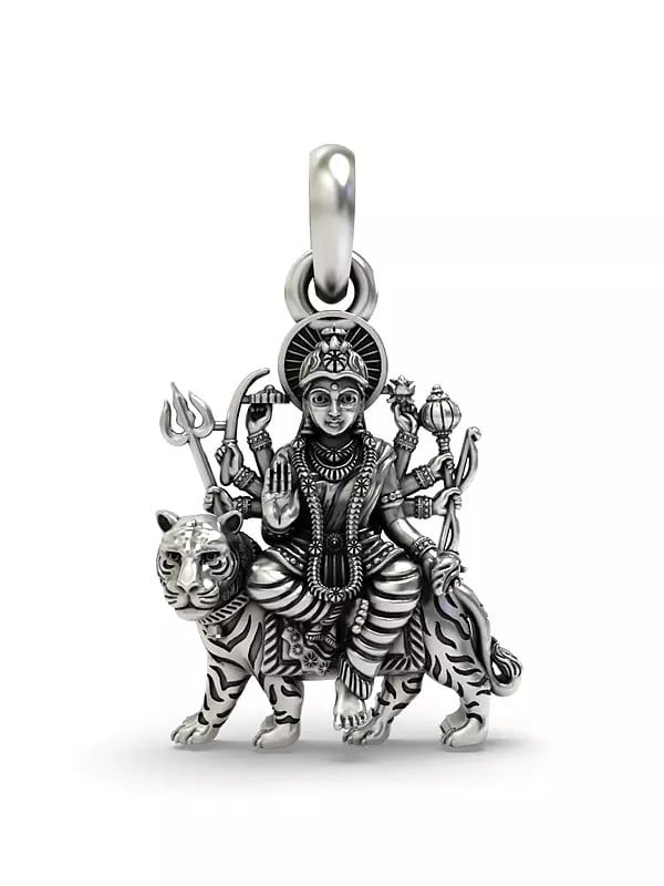 exotic india Goddess Durga Sterling Silver Pendant 