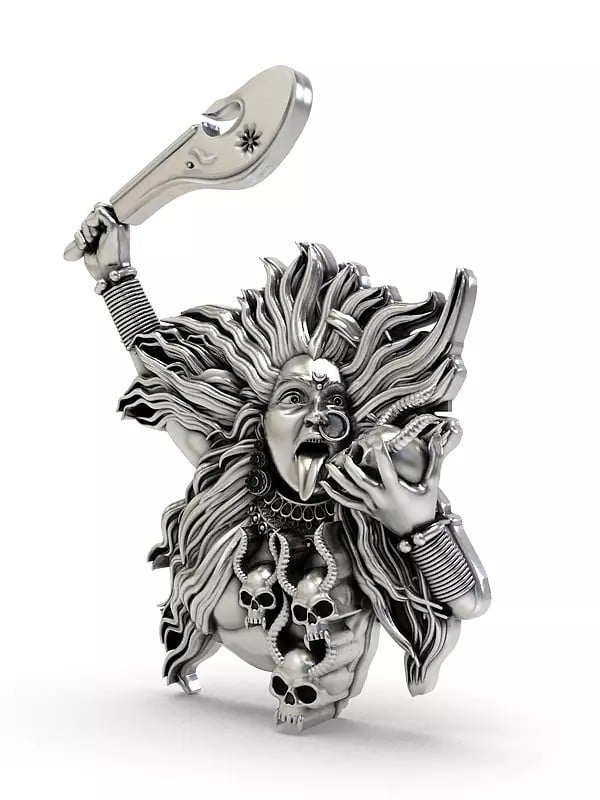 Exotic India Goddess Kali Sterling Silver Pendant 