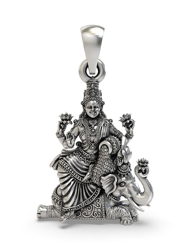 exotic india Goddess Lakshmi on Elephant Pendant 