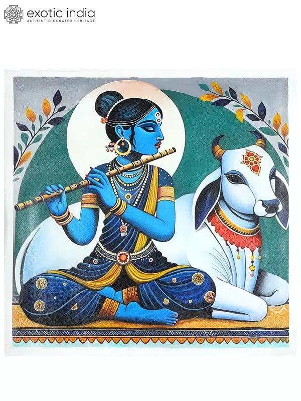 exotic india Goddess Radha with Cow | Oil Painting 