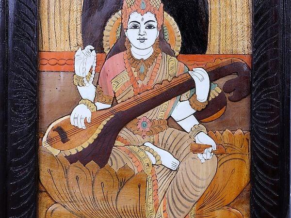 Exotic India Goddess Saraswati | Mysore Painting 