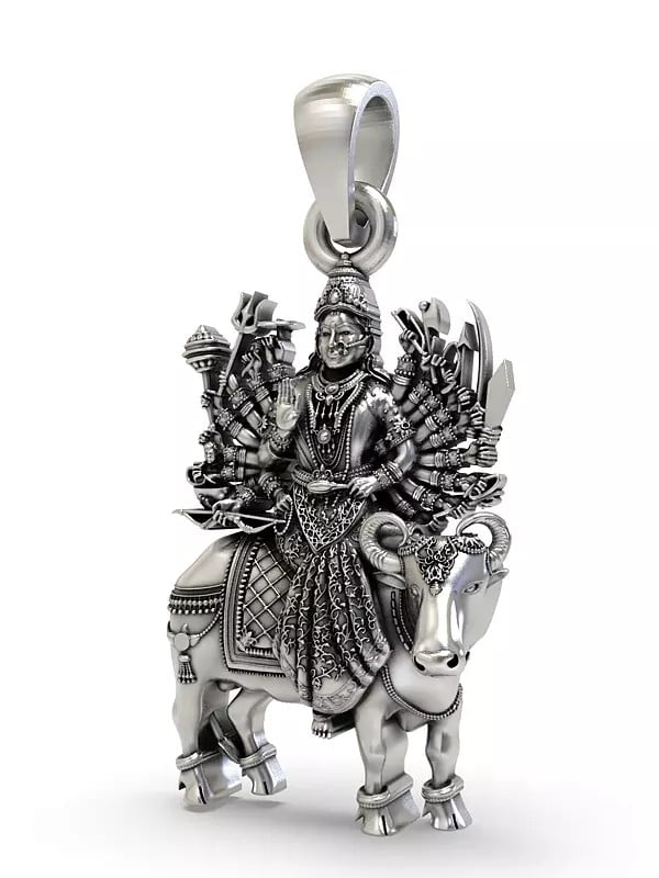Exotic India Goddess Vihat Sterling Silver Pendant 