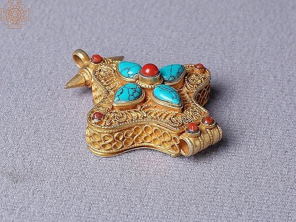 Exotic India Gold Plated Silver Ghau Pendant 