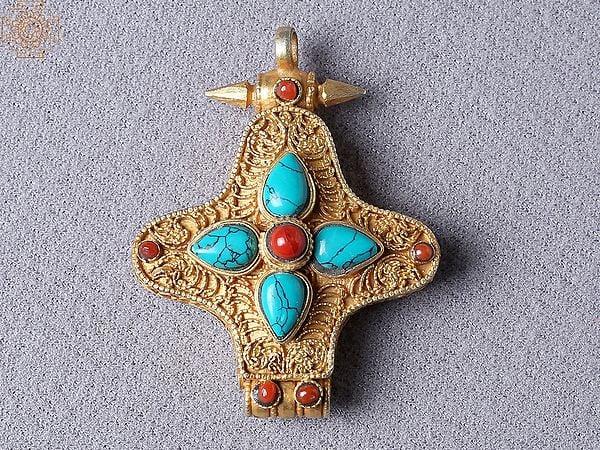 exotic india Gold Plated Silver Ghau Pendant