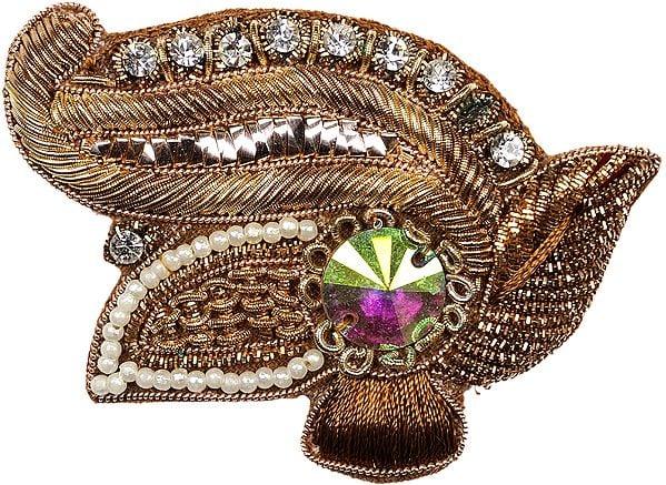exotic india Golden Zardozi Patch with Bead-work