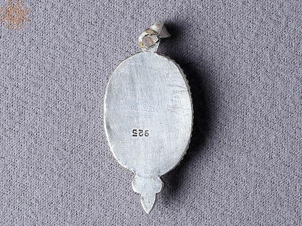 Exotic India Green Onyx Silver Pendant From Nepal