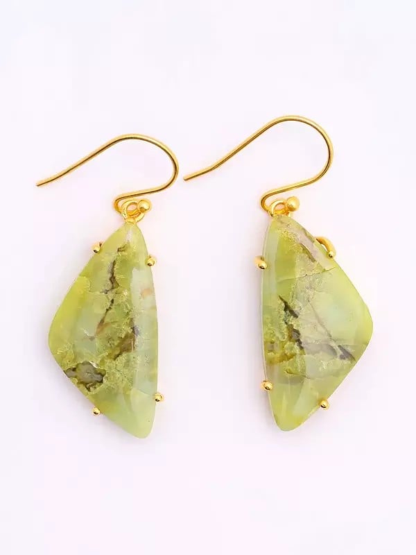 Exotic India Green Opal Gemstone Hook Earrings 