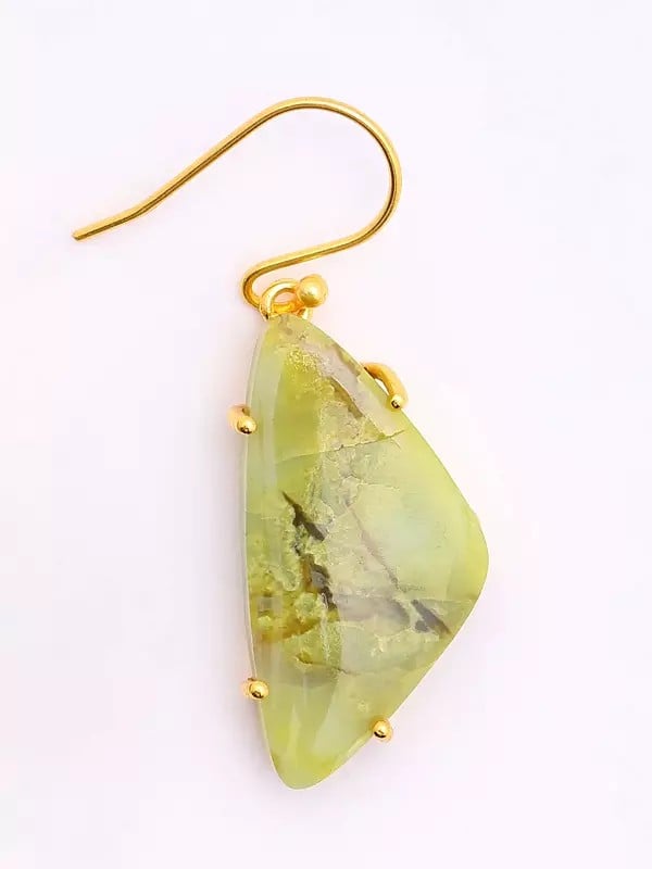Exotic India Green Opal Gemstone Hook Earrings 