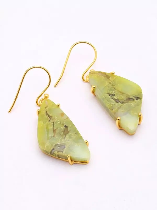Exotic India Green Opal Gemstone Hook Earrings 