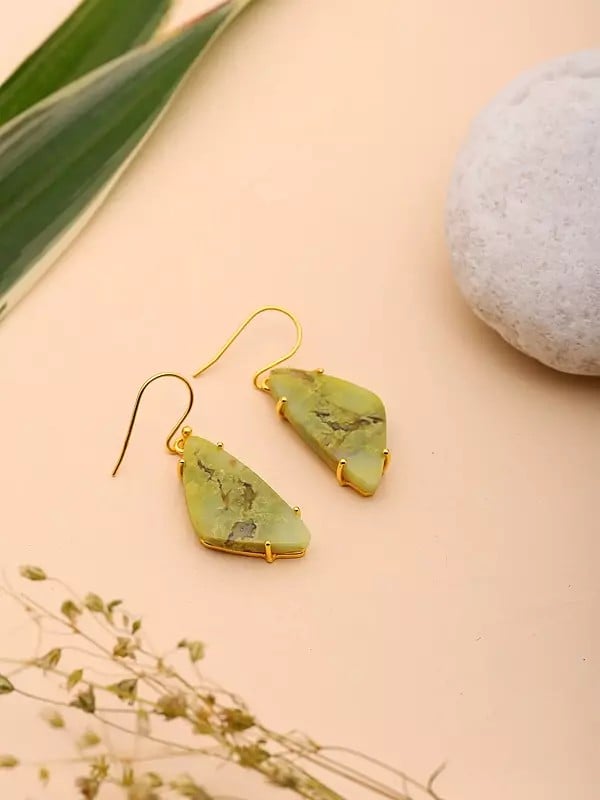 exotic india Green Opal Gemstone Hook Earrings