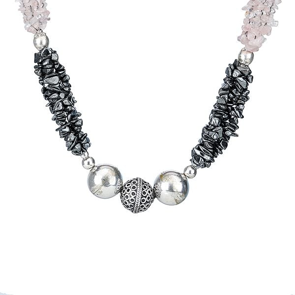 Exotic India Gun Metal And Moonstone Necklace
