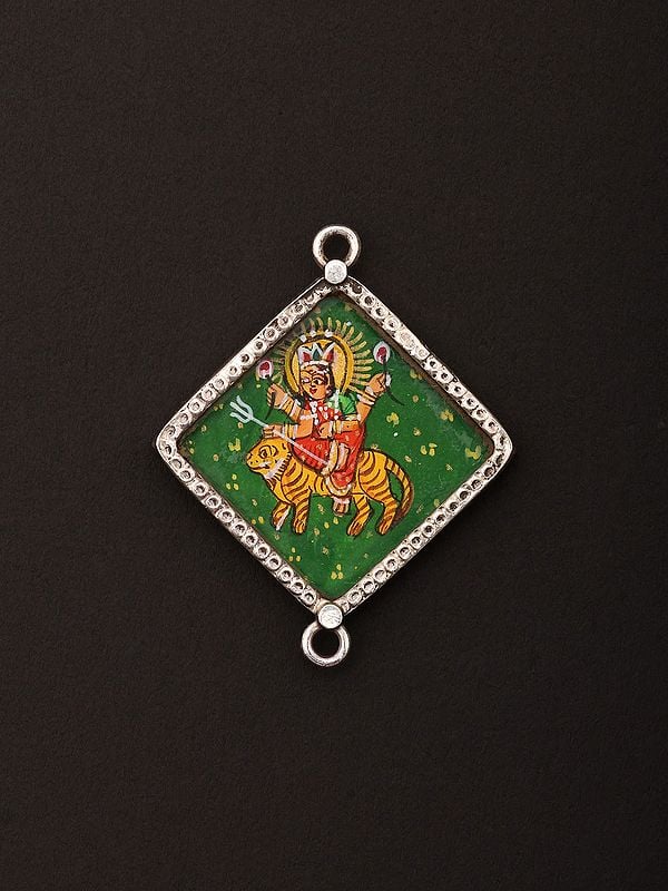 exotic india Hand-Painted Goddess Durga Pendant