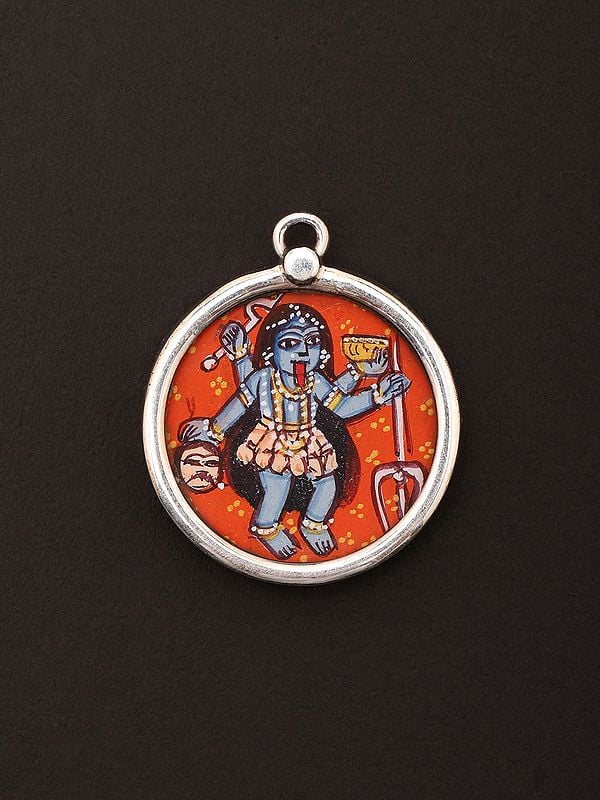 exotic india Hand-Painted Goddess Kali Pendant 