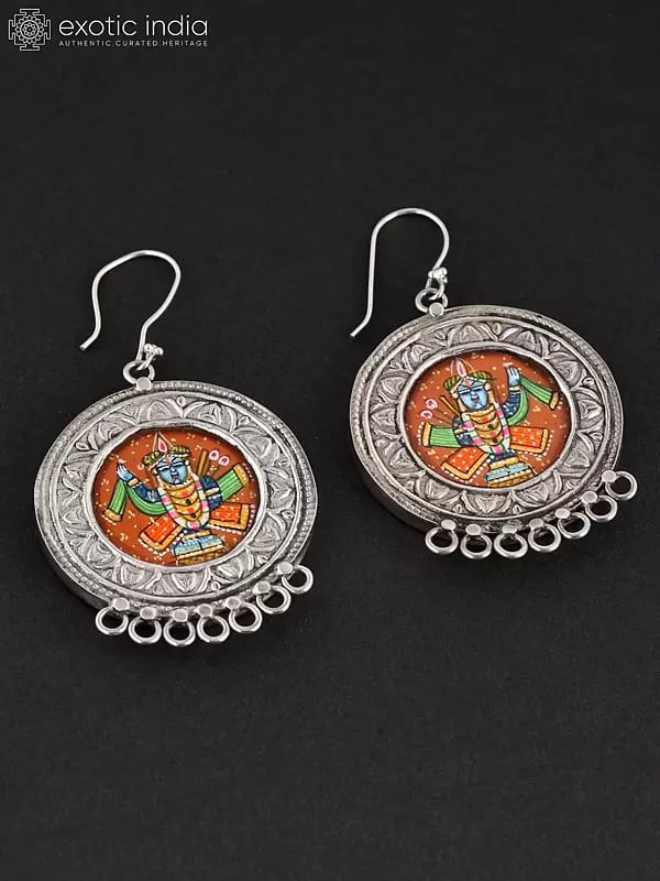 Exotic India Hand-Painted Shrinathji Hook Earrings