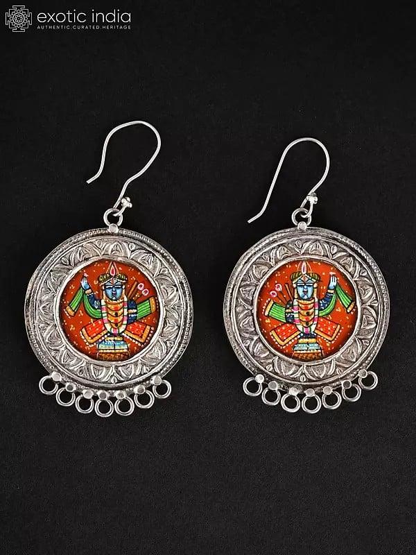 exotic india Hand-Painted Shrinathji Hook Earrings