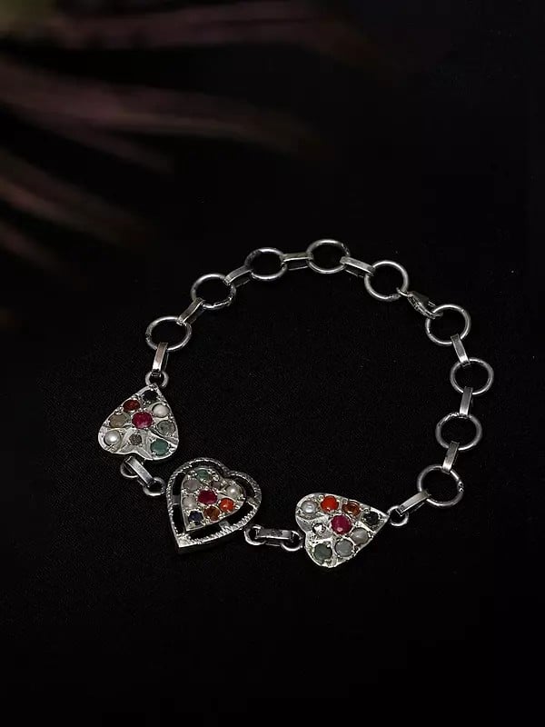 exotic india Heart Shape Navaratna Bracelet 