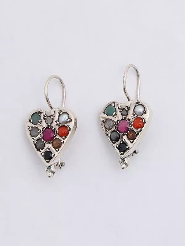 Exotic India Heart Shape Navaratna Earrings 
