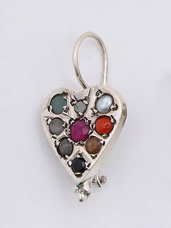 Exotic India Heart Shape Navaratna Earrings 