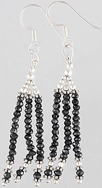 exotic india Hematite Beaded Shower Earrings