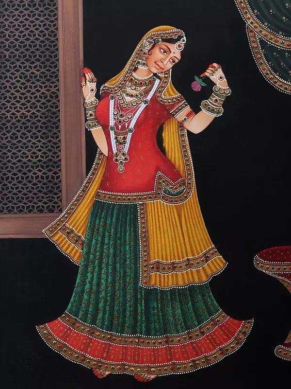 Exotic India Indian Royal Lady Looking At Rose 