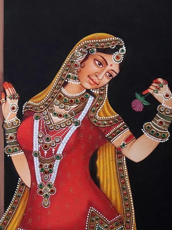 Exotic India Indian Royal Lady Looking At Rose 