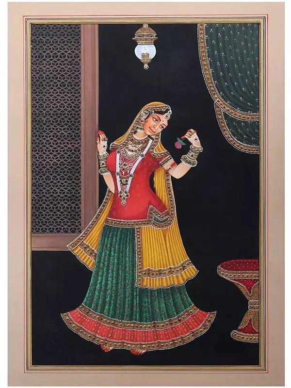 exotic india Indian Royal Lady Looking at Rose 