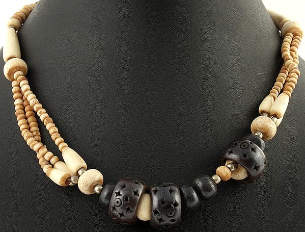exotic india Ivory and Coffe Brown Beaded Necklace 