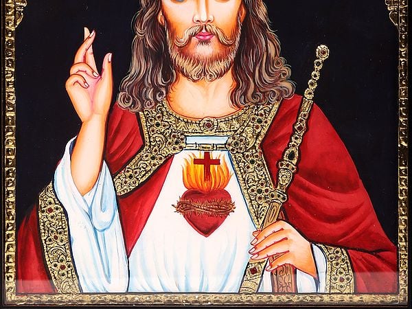 Exotic India Jesus Christ Framed Tanjore Painting