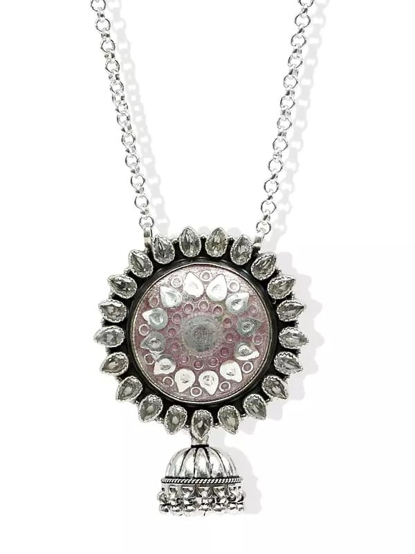 Exotic India Jhumki Style Sterling Silver Necklace 