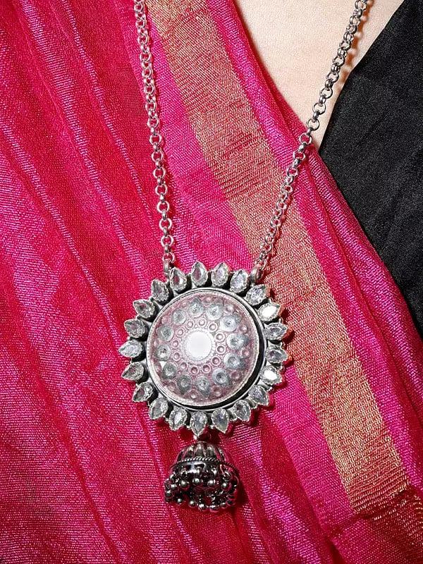 Exotic India Jhumki Style Sterling Silver Necklace 