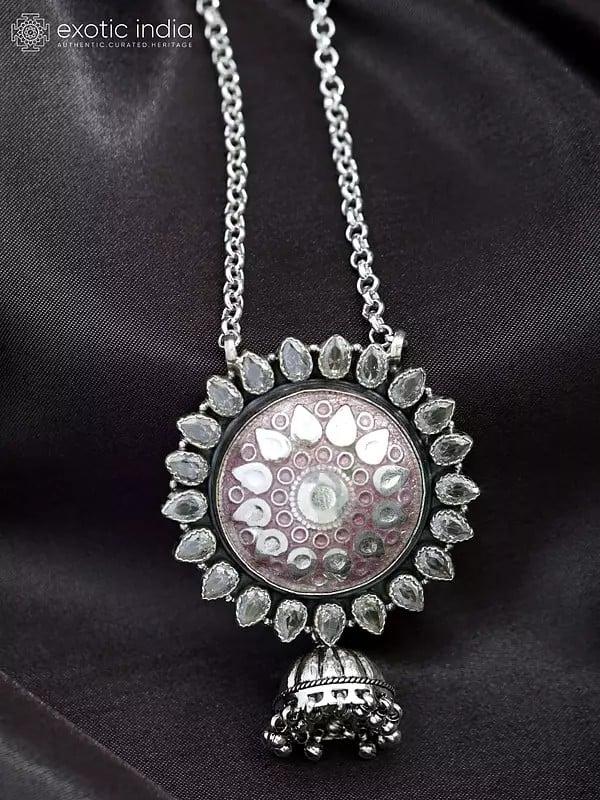 exotic india Jhumki Style Sterling Silver Necklace 