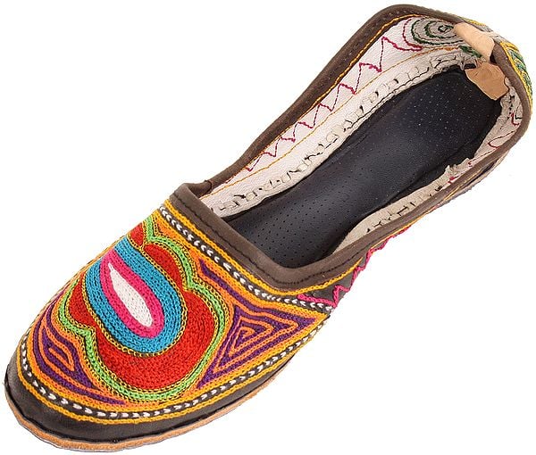 Exotic India Jootis With Hand-Embroidered Paisley 