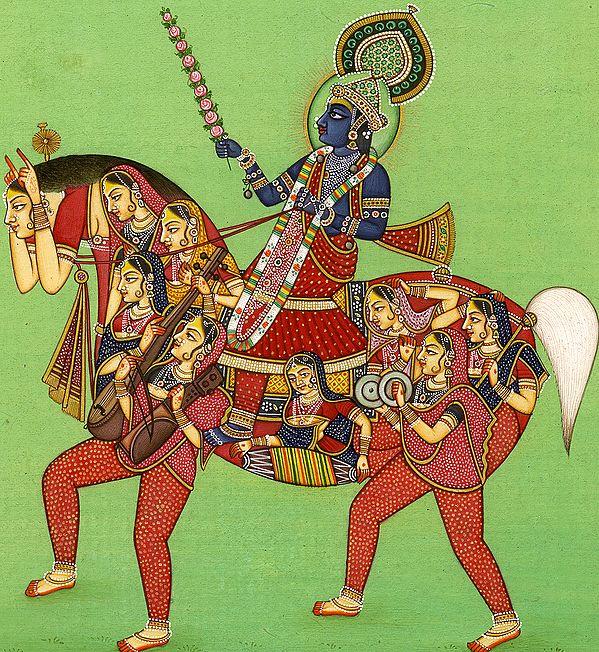 Exotic India King Riding A Horse Composed Maidens 