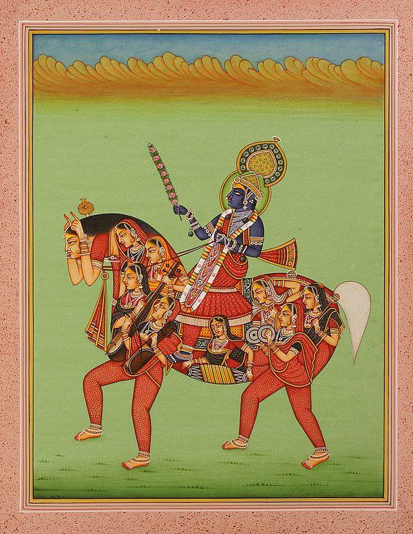 exotic india King Riding a Horse Composed Maidens 
