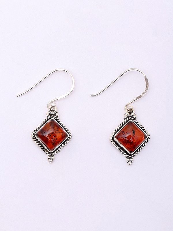 Exotic India Kite Shape Baltic Amber Hook Earrings 