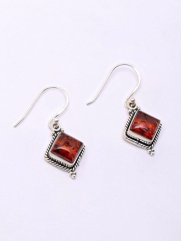 Exotic India Kite Shape Baltic Amber Hook Earrings 