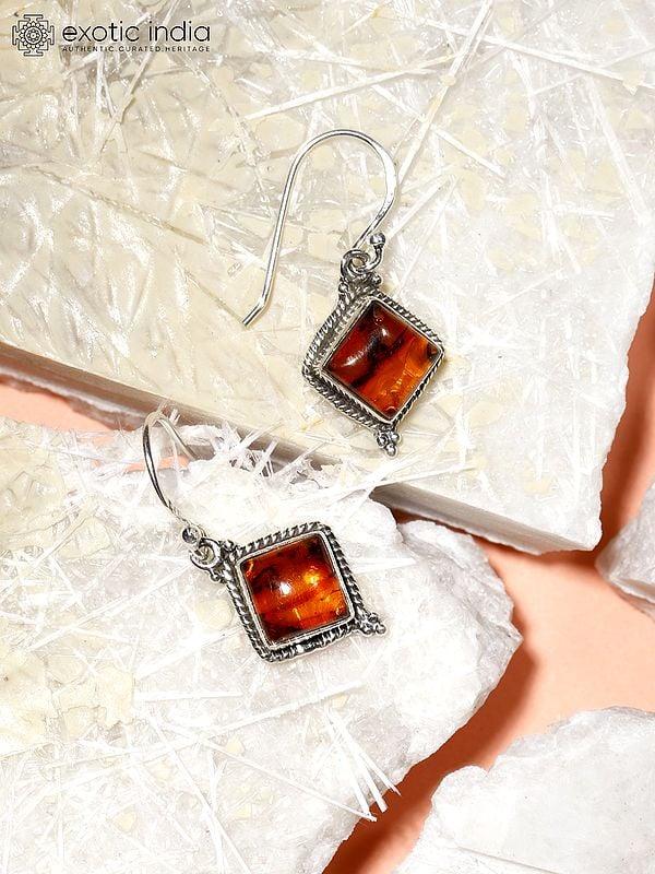 exotic india Kite Shape Baltic Amber Hook Earrings 