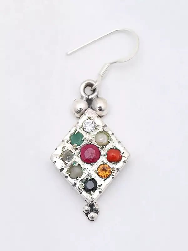 Exotic India Kite Shape Navaratna Dangle Earrings 