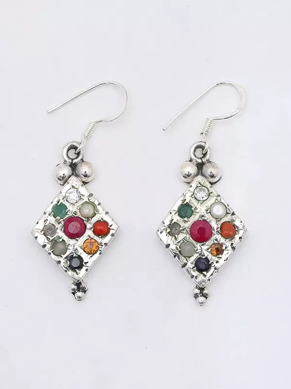 exotic india Kite Shape Navaratna Dangle Earrings 